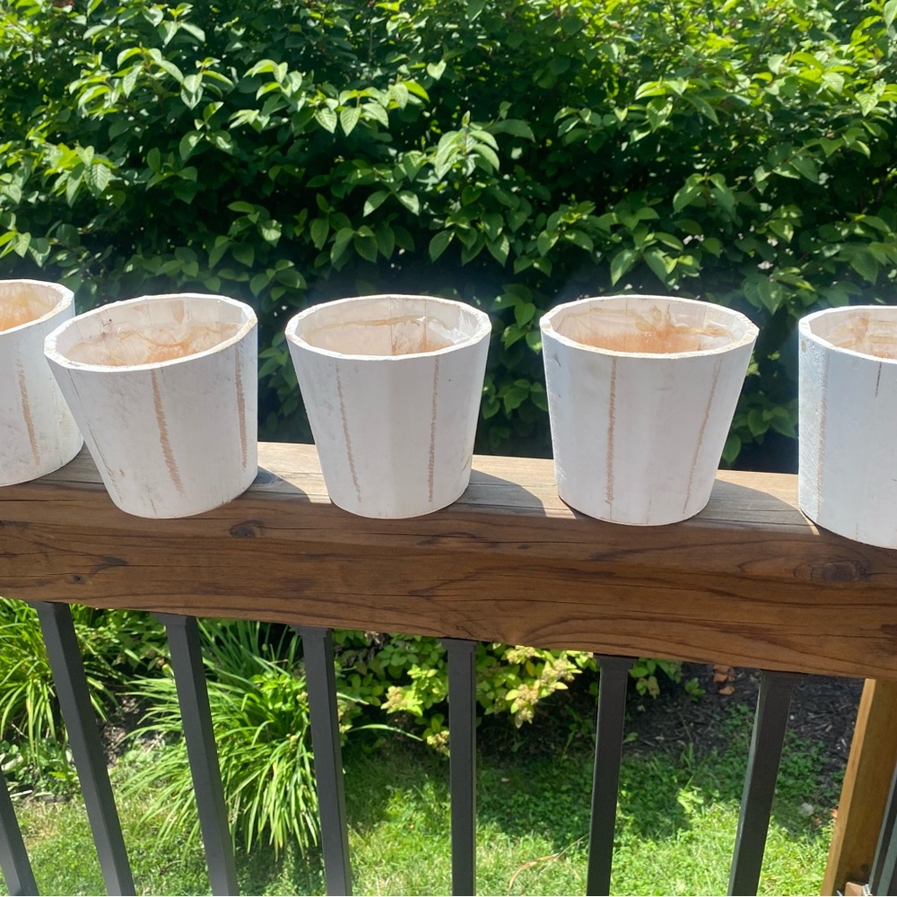 Set of 9 Rustic Wooden Planters in White and Brown - Picture 9 of 14